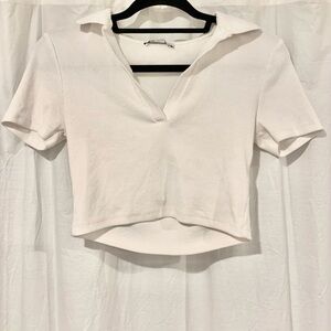 Zara White V-Neck Crop Top